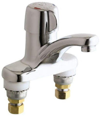 Chicago Faucets - Round Handle, Deck Mounted Bathroom Faucet - One Handle, No Drain, Standard Spout - Americas Industrial Supply