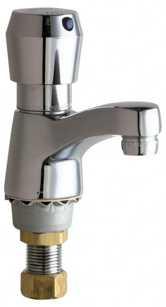 Chicago Faucets - Round Handle, Deck Mounted Bathroom Faucet - One Handle, No Drain, Standard Spout - Americas Industrial Supply