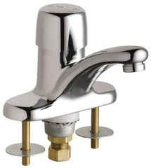 Chicago Faucets - Round Handle, Deck Mounted Bathroom Faucet - One Handle, No Drain, Standard Spout - Americas Industrial Supply