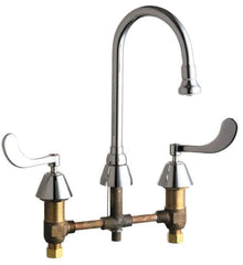 Chicago Faucets - Wrist Blade Handle, Wide Spread Bathroom Faucet - Two Handle, No Drain, Gooseneck Spout - Americas Industrial Supply