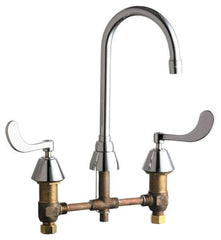 Chicago Faucets - Wrist Blade Handle, Wide Spread Bathroom Faucet - Two Handle, No Drain, Gooseneck Spout - Americas Industrial Supply