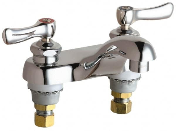 Chicago Faucets - Lever Handle, Deck Mounted, Vandal Resistant Bathroom Faucet - Two Handle, No Drain, Standard Spout - Americas Industrial Supply