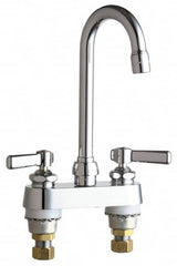 Chicago Faucets - Lever Handle, Deck Mounted Bathroom Faucet - Two Handle, No Drain, Gooseneck Spout - Americas Industrial Supply