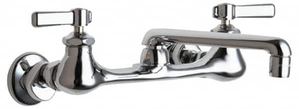 Chicago Faucets - Wall Mount, Swing Spout Service Sink Faucet - Two Handle, Lever Handle, 6 Cast Spout, No Drain - Americas Industrial Supply