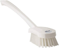 Vikan - 1.3" Bristle Length, Polyester Scrub Brush - 4" Long x 2-3/4" Wide Head, 15-3/4" OAL, White, Polypropylene Block - Americas Industrial Supply