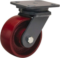 Hamilton - 5" Diam x 2" Wide x 6-1/2" OAH Top Plate Mount Swivel Caster - Cast Iron, 1,300 Lb Capacity, Sealed Precision Ball Bearing, 4 x 5" Plate - Americas Industrial Supply