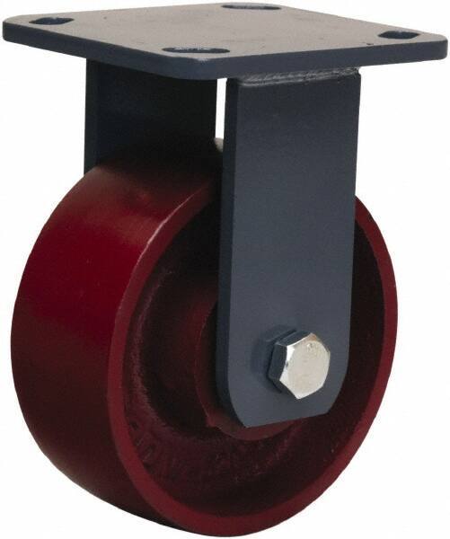 Hamilton - 5" Diam x 2" Wide x 6-1/2" OAH Top Plate Mount Rigid Caster - Cast Iron, 1,300 Lb Capacity, Sealed Precision Ball Bearing, 4 x 4-1/2" Plate - Americas Industrial Supply
