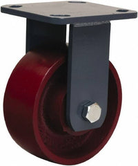 Hamilton - 5" Diam x 2" Wide x 6-1/2" OAH Top Plate Mount Rigid Caster - Cast Iron, 1,300 Lb Capacity, Sealed Precision Ball Bearing, 4 x 4-1/2" Plate - Americas Industrial Supply