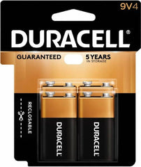 Duracell - Size 9V, Alkaline, 4 Pack, Standard Battery - 9 Volts, Snap Terminal - Americas Industrial Supply