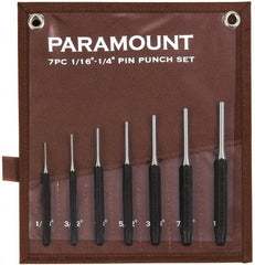 Paramount - 7 Piece, 1/16 to 1/4", Pin Punch Set - Hexagon Shank, Comes in Canvas Roll - Americas Industrial Supply