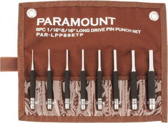 Paramount - 8 Piece, 1/16 to 5/16", Pin Punch Set - Round Shank, Comes in Canvas Roll - Americas Industrial Supply