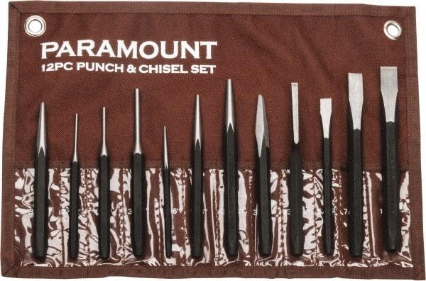 Paramount - 12 Piece Punch & Chisel Set - 13/64 to 1/2" Chisel, 3/8 to 3/16" Punch, Hexagon Shank - Americas Industrial Supply