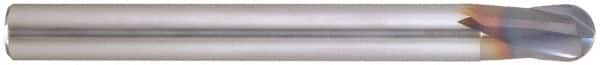 Niagara Cutter - 1/8" Diam, 1/8" LOC, 2 Flute Solid Carbide Ball End Mill - AlTiN Finish, Single End, 3" OAL, 1/4" Shank Diam, Spiral Flute - Americas Industrial Supply