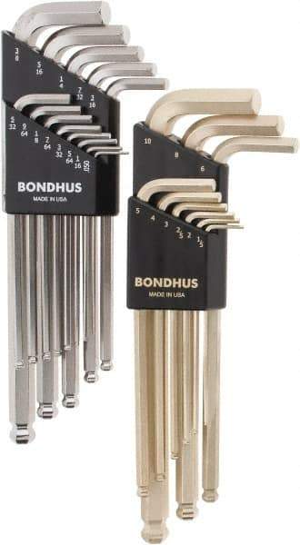 Bondhus - 22 Piece L-Key Combo Hex Key Set - Hex Range 0.05 to 3/8" - Americas Industrial Supply