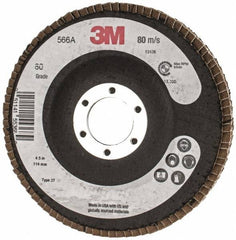 3M - 80 Grit, 4-1/2" Disc Diam, Type 27 Flap Disc - Cloth Backing, Arbor Attaching System - Americas Industrial Supply