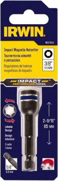 Irwin - 9/16" Magnetic Nutsetter - 1/4" Hex Drive, 2-9/16" OAL, 9/16" Socket Nose Diam - Americas Industrial Supply