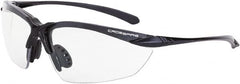CrossFire - Clear Lenses, Frameless Safety Glasses - Scratch Resistant, Black Polycarbonate Frame, Size Universal, Wrap Around - Americas Industrial Supply