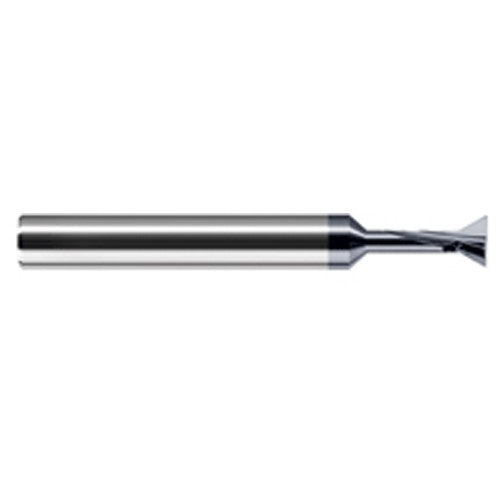 Dovetail Cutters - 0.1250″ (1/8″) Cutter Diameter × 0.0100″ Radius × 0.1250″ (1/8″) Neck Length × 60° included Carbide Dovetail Cutter, 2 Flutes, AlTiN Coated