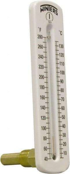 Winters - 40 to 280°F, Industrial Thermometer with Standard Thermowell - 1 Inch Immersion Length, 2 Inch Stem Length, 8 Inch Long, 1/2 Inch Thread - Americas Industrial Supply