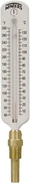 Winters - 40 to 280°F, Industrial Thermometer with Standard Thermowell - 1 Inch Immersion Length, 2 Inch Stem Length, 11 Inch Long, 1/2 Inch Thread - Americas Industrial Supply