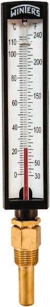 Winters - 30 to 240°F, Industrial Thermometer with Standard Thermowell - 2 Inch Immersion Length, 1.825 Inch Stem Length, 10 Inch Long, 1/2 Inch Thread - Americas Industrial Supply