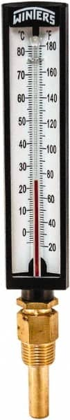 Winters - 20 to 180°F, Industrial Thermometer with Standard Thermowell - 2 Inch Immersion Length, 1.825 Inch Stem Length, 10 Inch Long, 1/2 Inch Thread - Americas Industrial Supply