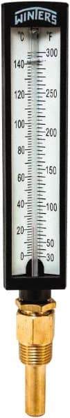 Winters - 30 to 300°F, Industrial Thermometer with Standard Thermowell - 2 Inch Immersion Length, 1.825 Inch Stem Length, 10 Inch Long, 1/2 Inch Thread - Americas Industrial Supply