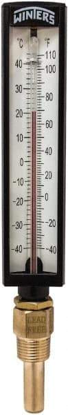 Winters - -40 to 110°F, Industrial Thermometer with Standard Thermowell - 2 Inch Immersion Length, 1.825 Inch Stem Length, 10 Inch Long, 1/2 Inch Thread - Americas Industrial Supply