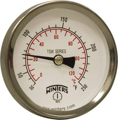 Winters - 30 to 250°F, Industrial Thermometer with Standard Thermowell - 1 Inch Immersion Length, 1.61 Inch Stem Length, 2 Inch Long, 1/2 Inch Thread - Americas Industrial Supply