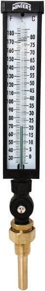 Winters - 30 to 180°F, Industrial Thermometer with Standard Thermowell - 3 Inch Immersion Length, 3-1/2 Inch Stem Length, 17 Inch Long, 3/4 Inch Thread - Americas Industrial Supply