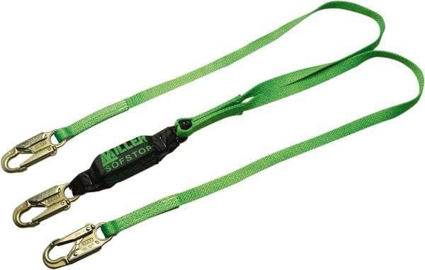 Miller - 6' Long, 310 Lb Capacity, 2 Leg Locking Snap Hook Harness Lanyard - Webbing, Locking Snap Hook Anchorage Connection - Americas Industrial Supply