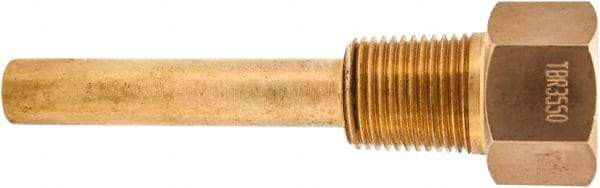 Winters - 4-1/2 Inch Overall Length, 1/2 Inch Thread, Brass Thermowell - 2-1/2 Inch Insertion Length - Americas Industrial Supply