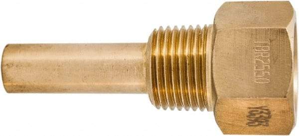 Winters - 3-1/2 Inch Overall Length, 1/2 Inch Thread, Brass Thermowell - 1-3/8 Inch Insertion Length - Americas Industrial Supply