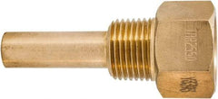 Winters - 3-1/2 Inch Overall Length, 1/2 Inch Thread, Brass Thermowell - 1-3/8 Inch Insertion Length - Americas Industrial Supply