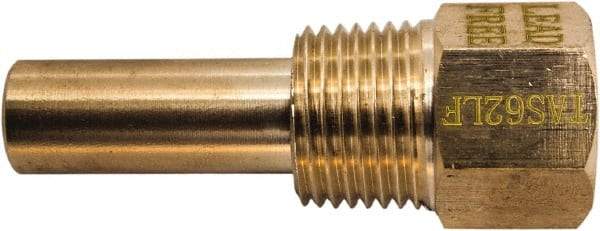 Winters - 2-1/2 Inch Overall Length, 1/2 Inch Thread, Brass Thermowell - 1.3 Inch Insertion Length - Americas Industrial Supply