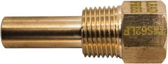 Winters - 2-1/2 Inch Overall Length, 1/2 Inch Thread, Brass Thermowell - 1.3 Inch Insertion Length - Americas Industrial Supply
