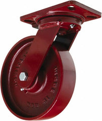 Hamilton - 8" Diam x 2" Wide x 9-3/4" OAH Top Plate Mount Swivel Caster - Cast Iron, 1,500 Lb Capacity, Tapered Roller Bearing, 4-1/2 x 6-1/2" Plate - Americas Industrial Supply
