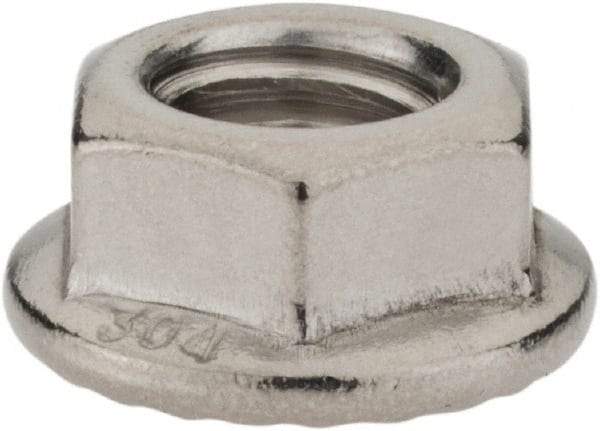 Monroe Engineering Products - 3/8-16 304 Steel Hex Flange Lock Nut - 9/16" Width Across Flats, 3/8" High - Americas Industrial Supply