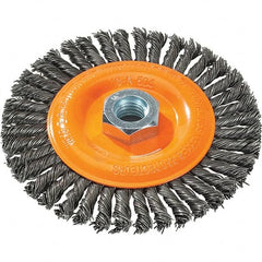 WALTER Surface Technologies - 5" OD, 5/8-11 Arbor Hole, Stringer Bead Steel Wheel Brush - 1/4" Face Width, 0.02" Filament Diam, 15,000 RPM - Americas Industrial Supply