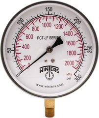 Winters - 4-1/2" Dial, 1/4 Thread, 0-300 Scale Range, Pressure Gauge - Lower Connection Mount, Accurate to 0.01% of Scale - Americas Industrial Supply