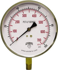 Winters - 4-1/2" Dial, 1/4 Thread, 0-100 Scale Range, Pressure Gauge - Lower Connection Mount, Accurate to 0.01% of Scale - Americas Industrial Supply