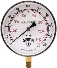 Winters - 4-1/2" Dial, 1/4 Thread, 0-200 Scale Range, Pressure Gauge - Lower Connection Mount, Accurate to 0.01% of Scale - Americas Industrial Supply