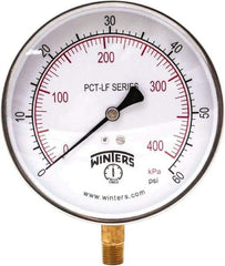 Winters - 4-1/2" Dial, 1/4 Thread, 0-60 Scale Range, Pressure Gauge - Lower Connection Mount, Accurate to 0.01% of Scale - Americas Industrial Supply