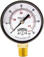 Winters - 2" Dial, 1/4 Thread, 0-60 Scale Range, Pressure Gauge - Lower Connection Mount, Accurate to 3-2-3% of Scale - Americas Industrial Supply