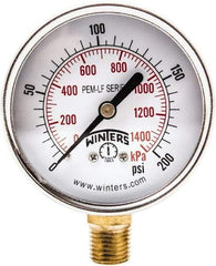 Winters - 2-1/2" Dial, 1/4 Thread, 0-200 Scale Range, Pressure Gauge - Lower Connection Mount, Accurate to 3-2-3% of Scale - Americas Industrial Supply