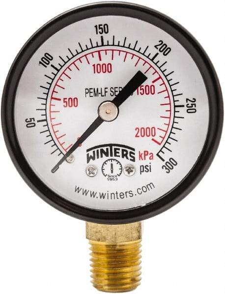 Winters - 2" Dial, 1/4 Thread, 0-300 Scale Range, Pressure Gauge - Lower Connection Mount, Accurate to 3-2-3% of Scale - Americas Industrial Supply