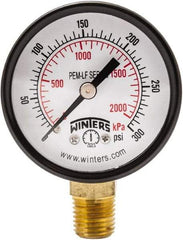 Winters - 2" Dial, 1/4 Thread, 0-300 Scale Range, Pressure Gauge - Lower Connection Mount, Accurate to 3-2-3% of Scale - Americas Industrial Supply