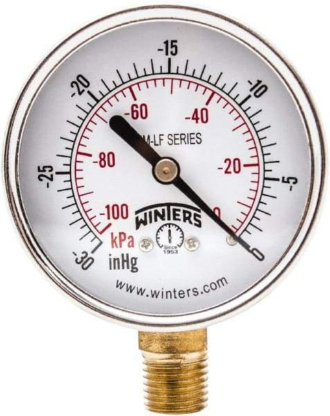 Winters - 2-1/2" Dial, 1/4 Thread, 30" HG Vac Scale Range, Pressure Gauge - Lower Connection Mount, Accurate to 3-2-3% of Scale - Americas Industrial Supply