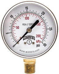 Winters - 2-1/2" Dial, 1/4 Thread, 0-30 Scale Range, Pressure Gauge - Lower Connection Mount, Accurate to 3-2-3% of Scale - Americas Industrial Supply