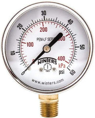 Winters - 2-1/2" Dial, 1/4 Thread, 0-60 Scale Range, Pressure Gauge - Lower Connection Mount, Accurate to 3-2-3% of Scale - Americas Industrial Supply